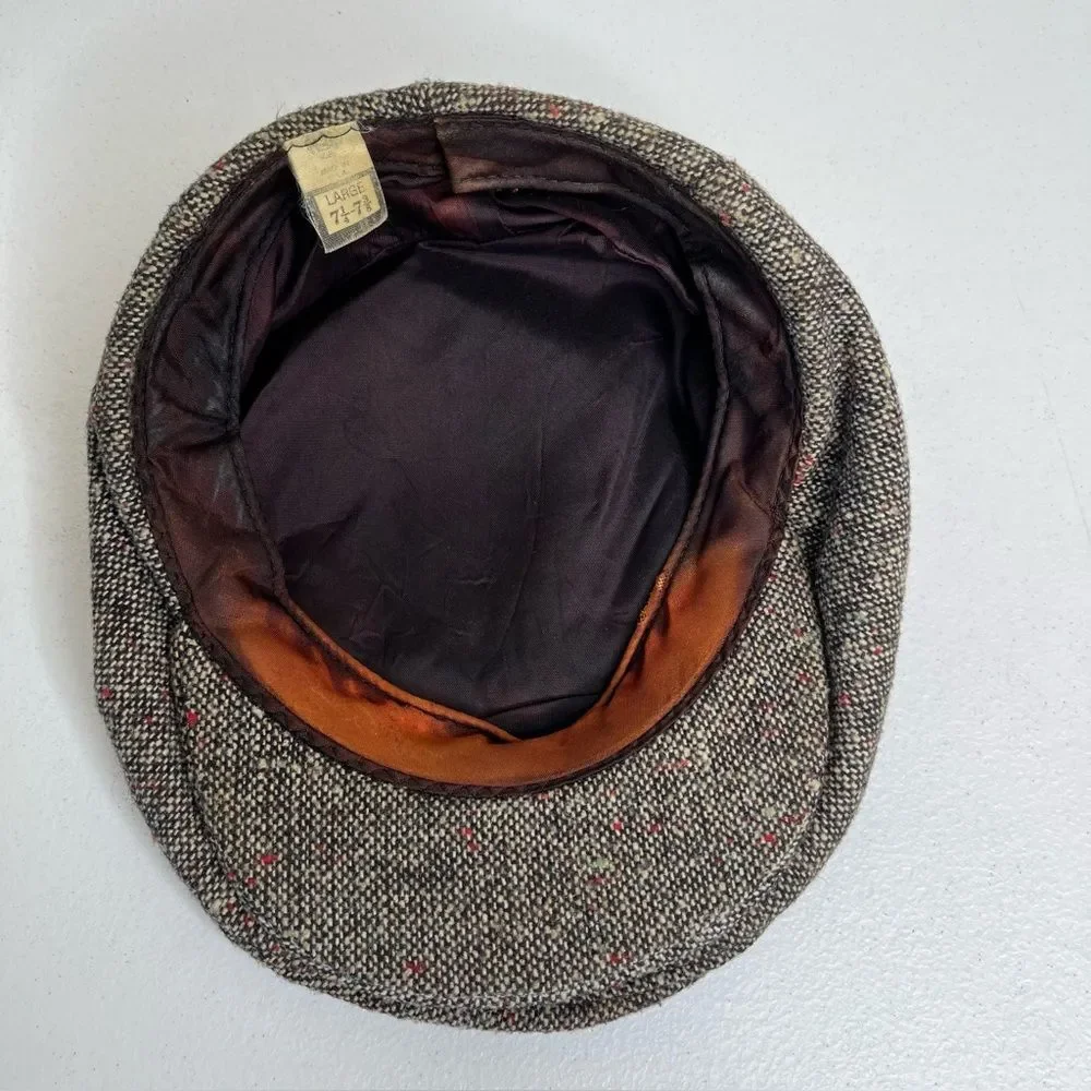 Vintage Tweed Newsboy Cap Cabbie Peaky Blinders Brown Union Made USA Men Large